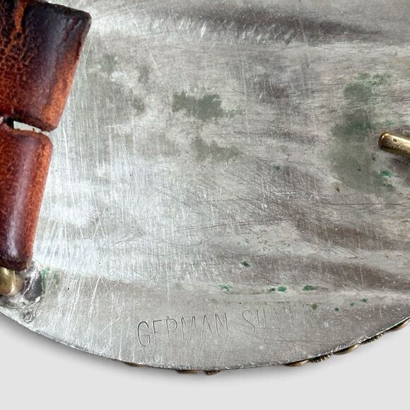 VTG Barrel Racing Cowboy Trophy Belt Buckle Rodeo Western German Silver Tooled - Picture 3 of 11